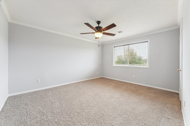 2125 Tipperary Dr, Pearland, TX 77581 - spare room featuring crown molding, carpet, and ceiling fan