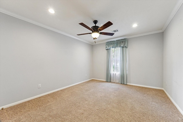 2125 Tipperary Dr, Pearland, TX 77581 - unfurnished room featuring recessed lighting, crown molding, a ceiling fan, and light colored carpet