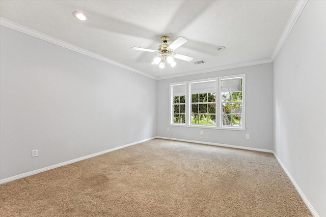 2125 Tipperary Dr, Pearland, TX 77581 - empty room featuring ornamental molding, carpet floors, and a ceiling fan