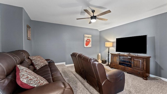 14926 Kenton Place Ln, Cypress, TX 77429 - carpeted living area featuring ceiling fan and baseboards