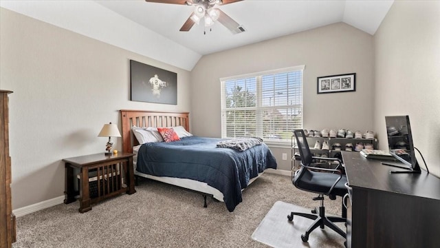 14926 Kenton Place Ln, Cypress, TX 77429 - bedroom with lofted ceiling, carpet floors, a desk, and ceiling fan