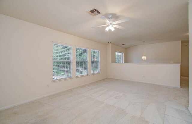 11610 Cross Spring Dr, Pearland, TX 77584 - unfurnished room with a ceiling fan, light colored carpet, and lofted ceiling