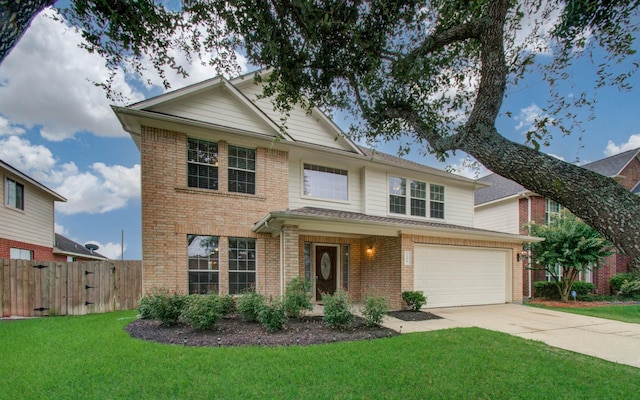 11610 Cross Spring Dr, Pearland, TX 77584 - traditional-style house with concrete driveway, brick siding, and an attached garage
