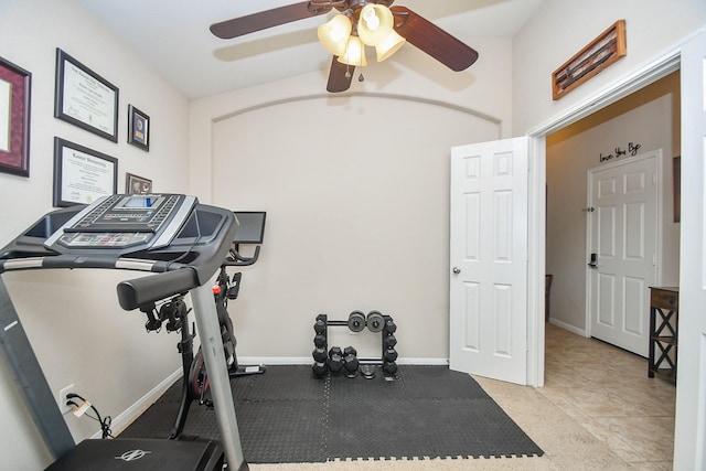 24631 Lakecrest Town Dr, Katy, TX 77493 - exercise room featuring a ceiling fan and baseboards
