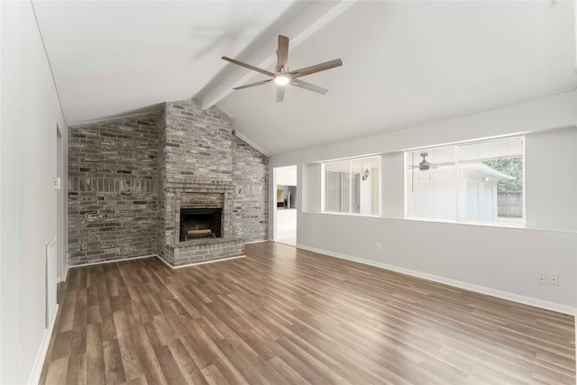 25515 Pepper Ridge Ln, Spring, TX 77373 - unfurnished living room with ceiling fan, wood finished floors, and a fireplace