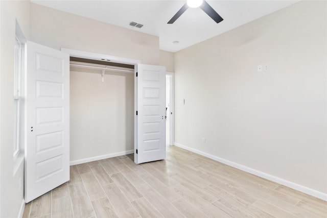4120 S Kemp Ave, Edinburg, TX 78542 - unfurnished bedroom with light wood-style floors, a closet, and ceiling fan