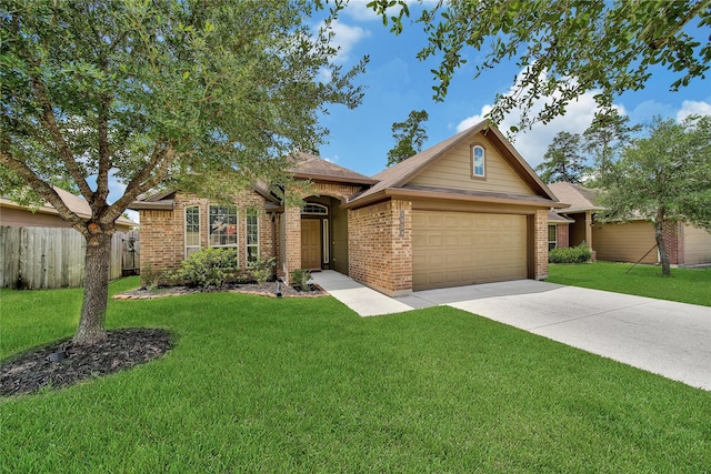 1959 Briar Grove Dr, Conroe, TX 77301 - ranch-style home featuring brick siding, a garage, and concrete driveway