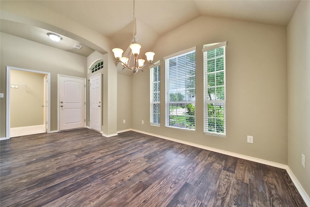 1959 Briar Grove Dr, Conroe, TX 77301 - unfurnished room with a chandelier, dark wood finished floors, and lofted ceiling