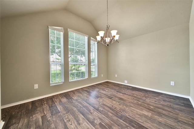 1959 Briar Grove Dr, Conroe, TX 77301 - spare room featuring a chandelier, vaulted ceiling, and dark wood finished floors