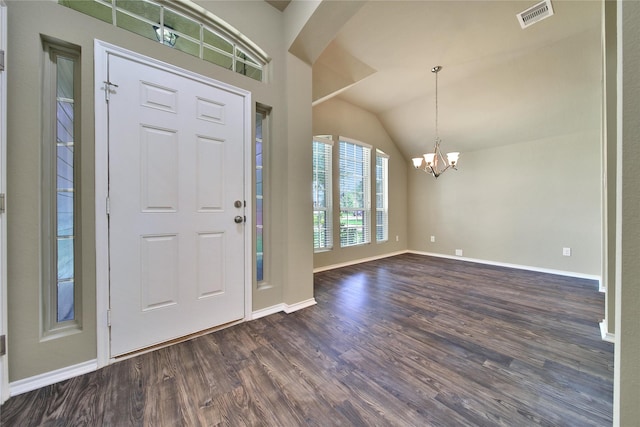 1959 Briar Grove Dr, Conroe, TX 77301 - entryway with a chandelier, dark wood-type flooring, and lofted ceiling