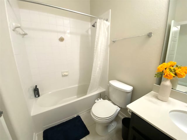 20718 Slate Ct, Richmond, TX 77407 - bathroom with shower / bath combo, vanity, and tile patterned flooring