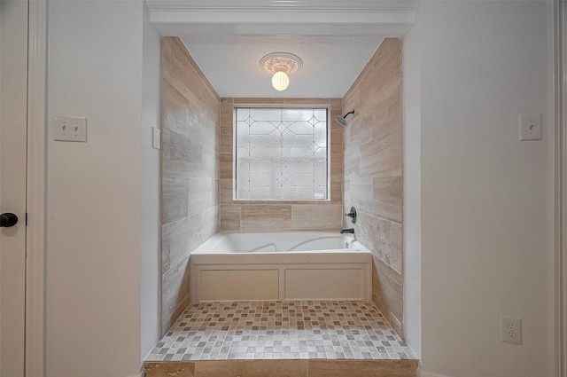 9411 Fenchurch Dr, Spring, TX 77379 - full bathroom with tile patterned flooring, washtub / shower combination, and a textured ceiling