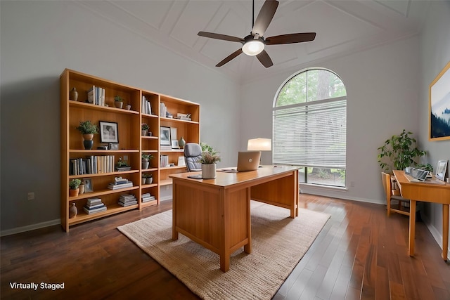 9411 Fenchurch Dr, Spring, TX 77379 - office space featuring a ceiling fan, healthy amount of natural light, and dark wood-style floors