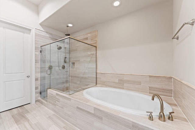 1705 Upland Lks, Houston, TX 77043 - full bath featuring a shower stall, a bath, and recessed lighting