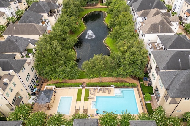 1705 Upland Lks, Houston, TX 77043 - aerial view of residential area featuring a pool and a large body of water