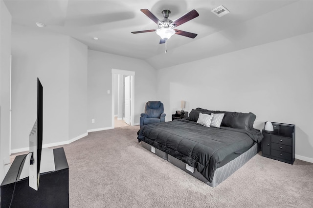 12326 Sabine Point Dr, Humble, TX 77346 - bedroom with carpet floors, vaulted ceiling, and a ceiling fan