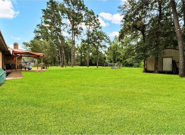 13202 N Decker Dr, Magnolia, TX 77355 - view of green lawn with a storage shed