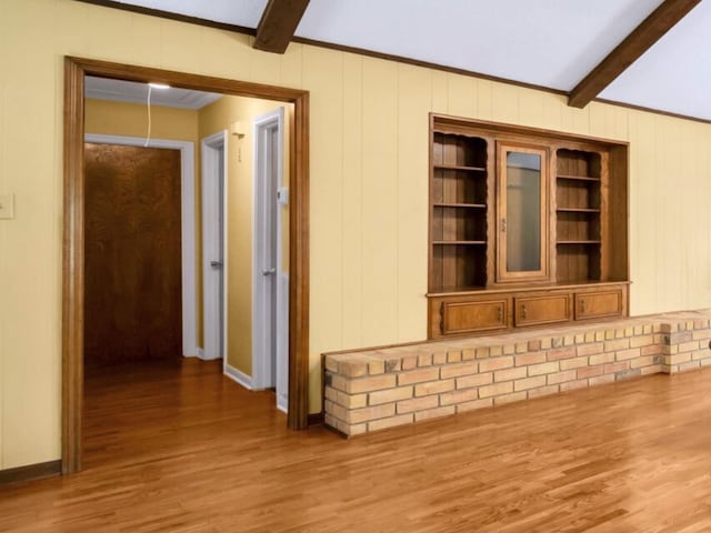 13202 N Decker Dr, Magnolia, TX 77355 - interior space featuring beamed ceiling, wood finished floors, and wood walls