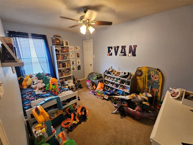 15506 Fir Woods Ln, Cypress, TX 77429 - rec room featuring a ceiling fan and carpet flooring