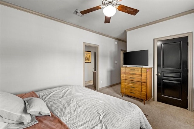 3039 Bayshore Dr, Bacliff, TX 77518 - bedroom featuring carpet flooring, crown molding, and a ceiling fan