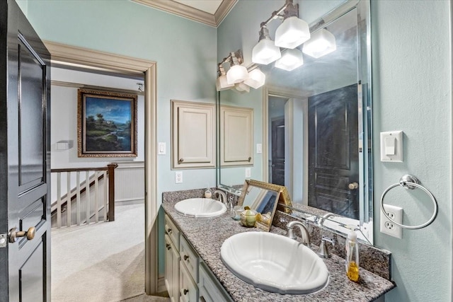 3039 Bayshore Dr, Bacliff, TX 77518 - full bath with ornamental molding and double vanity