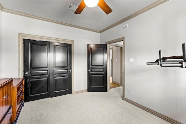 3039 Bayshore Dr, Bacliff, TX 77518 - unfurnished bedroom with ornamental molding, carpet, and a ceiling fan