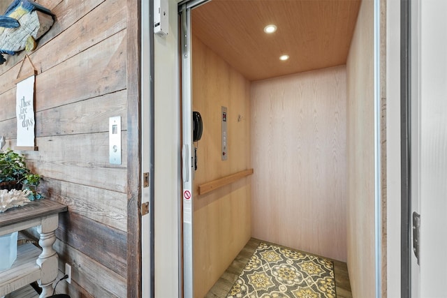 19623 Shores Dr, Galveston, TX 77554 - elevator featuring recessed lighting and wood finished floors