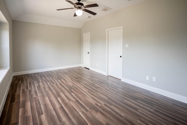 238 Almond Dr, Lake Jackson, TX 77566 - unfurnished room featuring ceiling fan, lofted ceiling, and dark wood-type flooring