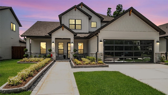 3314 Arbor St, Houston, TX 77004 - modern inspired farmhouse with a garage, concrete driveway, a yard, roof with shingles, and board and batten siding