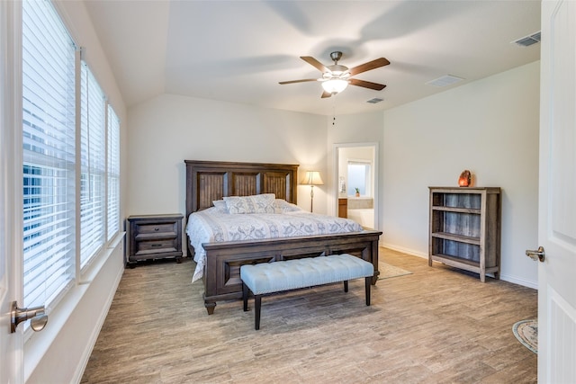 2821 Redbud Ln, Melissa, TX 75454 - bedroom featuring light wood-style flooring, ensuite bath, and ceiling fan