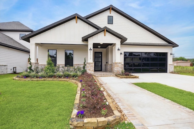 3312 Arbor St, Houston, TX 77004 - modern inspired farmhouse featuring board and batten siding, concrete driveway, a front lawn, brick siding, and a porch