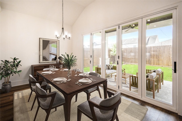 3312 Arbor St, Houston, TX 77004 - dining area featuring vaulted ceiling, wood finished floors, and a chandelier