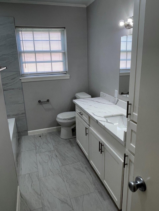 2202 Mockingbird Ln, Baytown, TX 77520 - bathroom featuring marble look tiles, vanity, a tub to relax in, and a shower