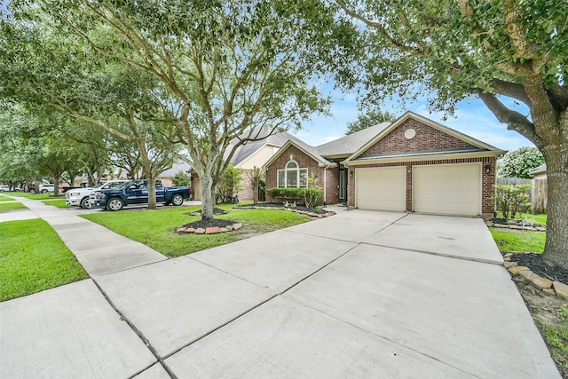 2531 Llano Springs Dr, Katy, TX 77494 - single story home featuring an attached garage, brick siding, concrete driveway, a front lawn, and a shingled roof