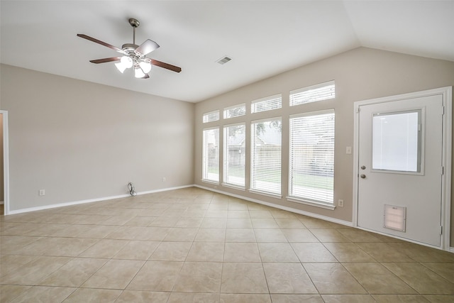 2531 Llano Springs Dr, Katy, TX 77494 - unfurnished room with healthy amount of natural light, a ceiling fan, vaulted ceiling, and light tile patterned floors