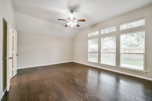 2531 Llano Springs Dr, Katy, TX 77494 - empty room with ceiling fan, plenty of natural light, dark wood-style flooring, and vaulted ceiling