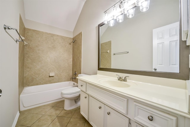 2531 Llano Springs Dr, Katy, TX 77494 - bathroom featuring vanity, tub / shower combination, tile patterned floors, and lofted ceiling