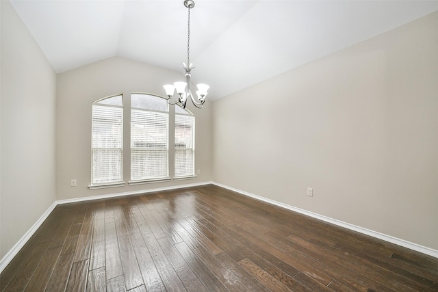 2531 Llano Springs Dr, Katy, TX 77494 - spare room with a chandelier, dark wood-type flooring, and vaulted ceiling