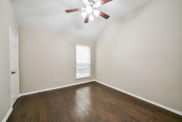2531 Llano Springs Dr, Katy, TX 77494 - empty room featuring vaulted ceiling, dark wood-style flooring, and a ceiling fan