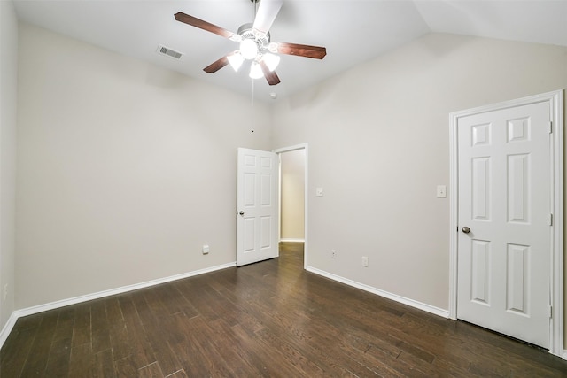 2531 Llano Springs Dr, Katy, TX 77494 - unfurnished bedroom with lofted ceiling, dark wood-style floors, and ceiling fan