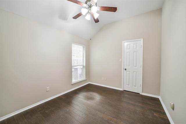 2531 Llano Springs Dr, Katy, TX 77494 - unfurnished room with lofted ceiling, a ceiling fan, and dark wood-style floors