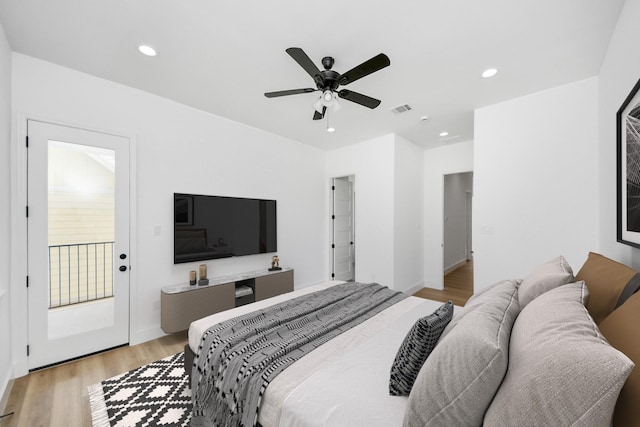 1913 W St, Houston, TX 77026 - bedroom featuring light wood finished floors, recessed lighting, and a ceiling fan