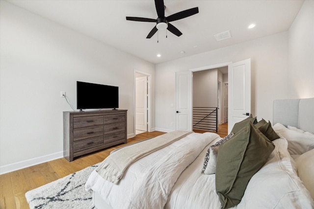 824 Wakefield Dr Unit A, Houston, TX 77018 - bedroom featuring light wood-type flooring, recessed lighting, and ceiling fan