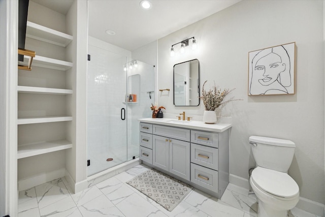 824 Wakefield Dr Unit A, Houston, TX 77018 - full bath featuring marble look tiles, vanity, a shower stall, and recessed lighting
