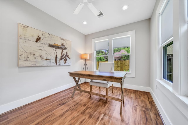 724 E 21st St, Houston, TX 77008 - home office with wood finished floors, recessed lighting, and ceiling fan