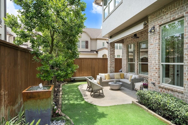 8421 Moritz Grn, Houston, TX 77055 - fenced backyard featuring a patio area and outdoor lounge area