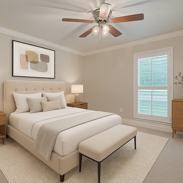 11710 Hillcroft St, Houston, TX 77035 - carpeted bedroom featuring crown molding and ceiling fan