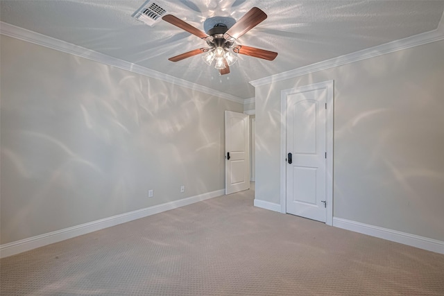 11710 Hillcroft St, Houston, TX 77035 - spare room featuring light colored carpet, ornamental molding, and a ceiling fan