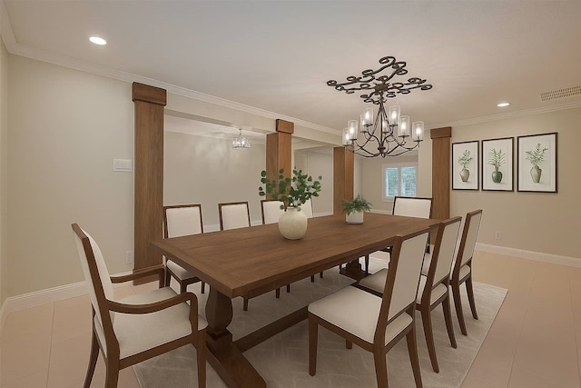 11710 Hillcroft St, Houston, TX 77035 - dining area featuring a chandelier, recessed lighting, and ornamental molding