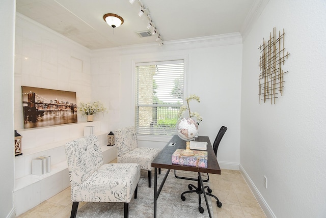 7010 Mcclellan Ln, Sugar Land, TX 77479 - office featuring crown molding and rail lighting